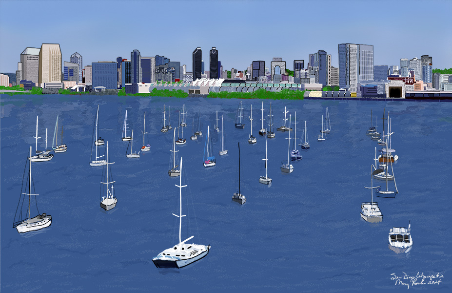 Cityscape of downtown San Diego as seen from a Coronado marina